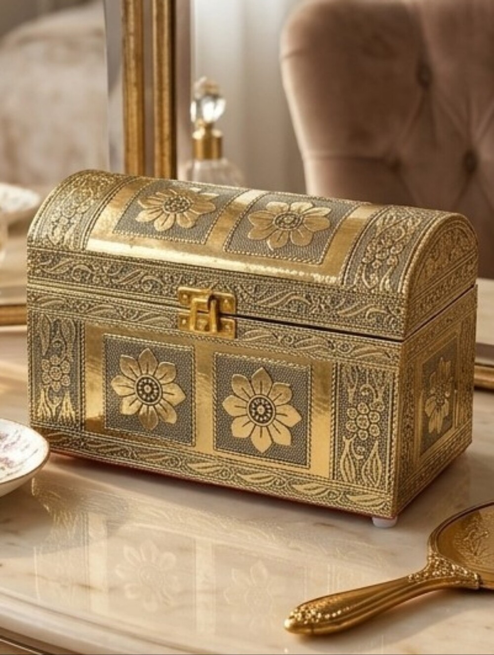 Hand Embossed Floral Jewelry/Keepsake Chest 8x6x4